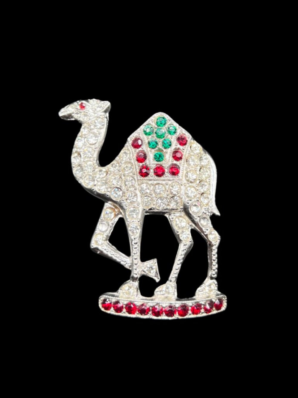 Vintage ORA Rhinestone Camel Brooch Christmas or Holiday Jewelry